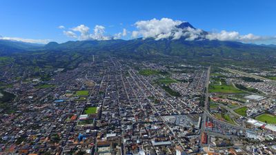 Ibarra Ecuador - Capital of Imbabura City View from Above with Volcano View 